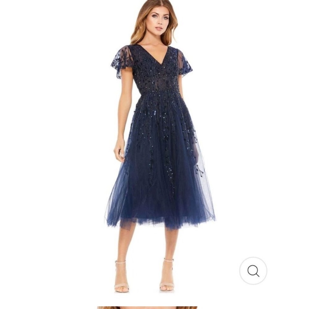 New | Mac Duggal 20304 EMBELLISHED
FLUTTER SLEEVE TEA LENGTH DRESS
BLUE 6